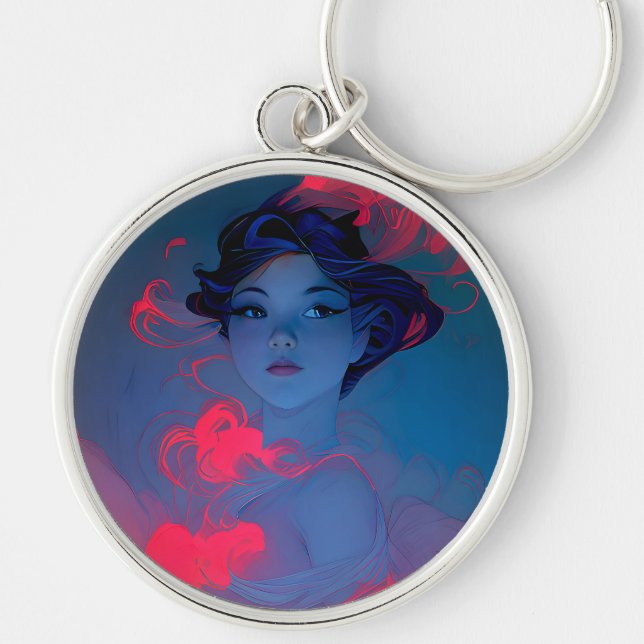 Portrait of Neon Pink Anime Style Girl Key Ring (Front)