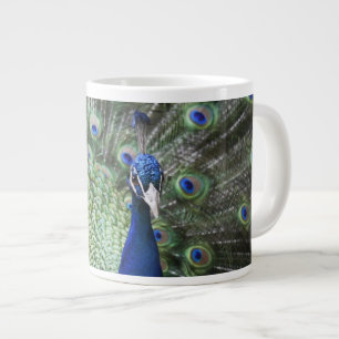 Portrait Of  Peacock With Feathers Out Large Coffee Mug