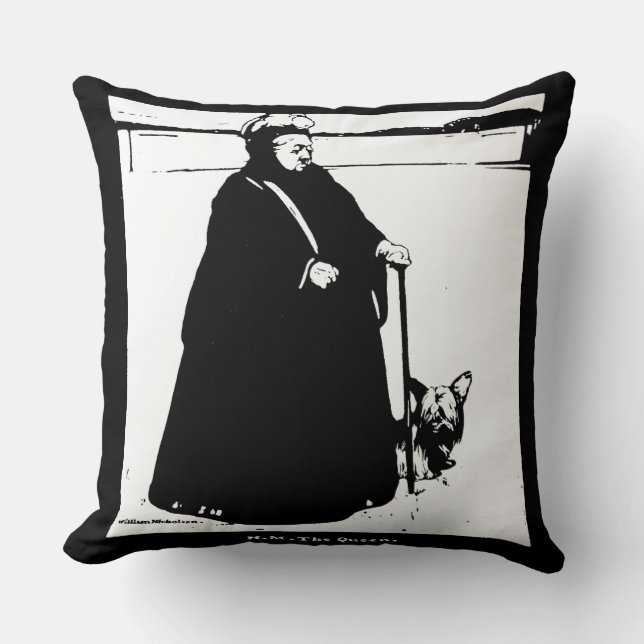 Portrait of Queen Victoria and Yorkie Dog Cushion (Front)