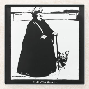 Portrait of Queen Victoria and Yorkie Dog Glass Coaster