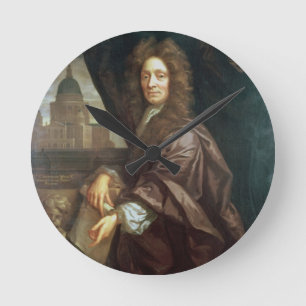 Portrait of Sir Christopher Wren (oil on canvas) Round Clock