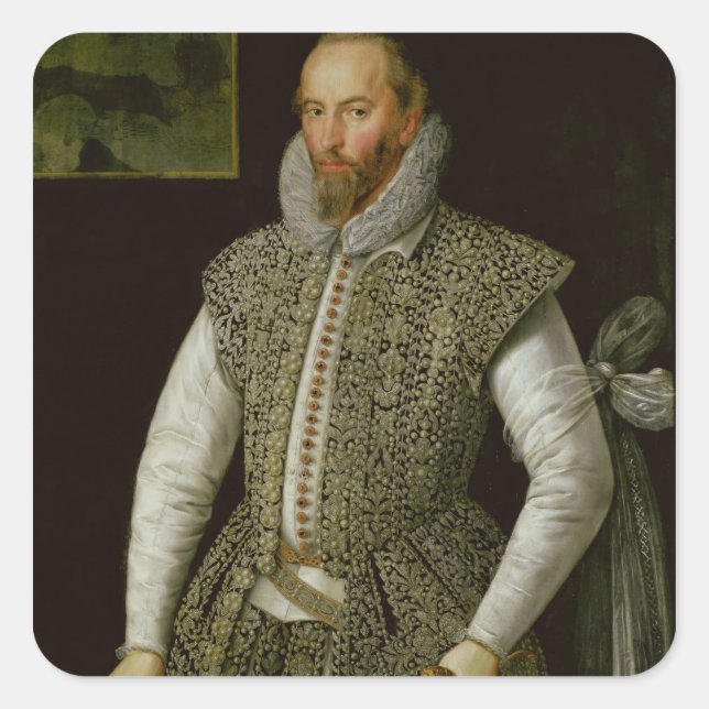 Portrait of Sir Walter Raleigh, 1598 Square Sticker (Front)