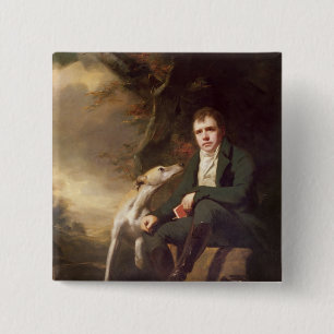 Portrait of Sir Walter Scott and his dogs 15 Cm Square Badge