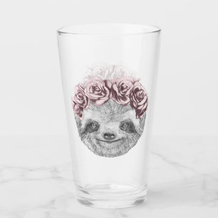 Portrait Of Sloth   Floral Head Wreath Glass