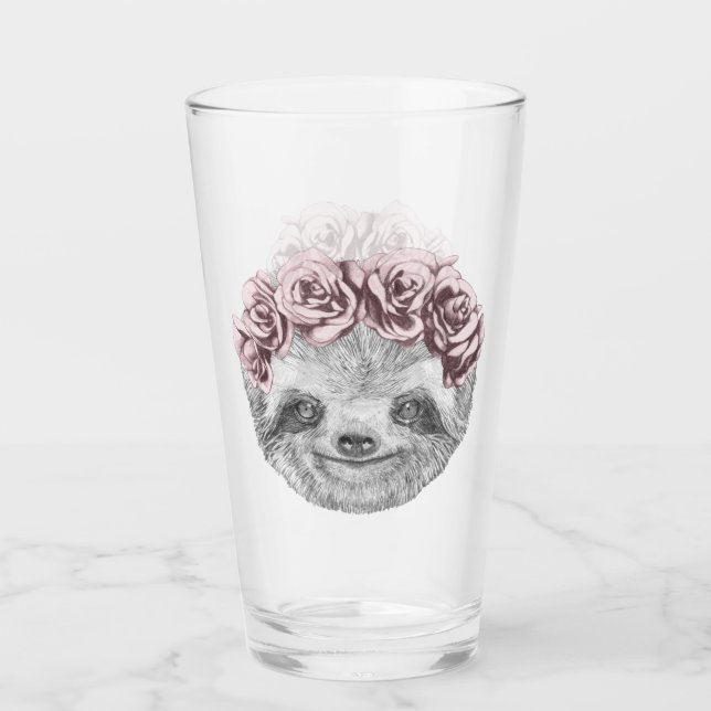 Portrait Of Sloth | Floral Head Wreath Glass (Front)
