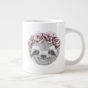 Portrait Of Sloth Floral Head Wreath Large Coffee Mug