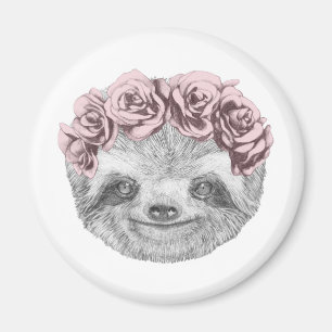 Portrait Of Sloth   Floral Head Wreath Magnet