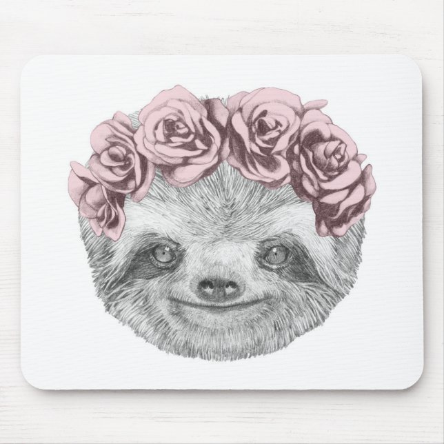 Portrait Of Sloth | Floral Head Wreath Mouse Pad (Front)