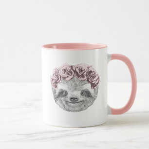 Portrait Of Sloth Floral Head Wreath Mug