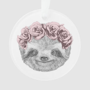 Portrait Of Sloth Floral Head Wreath Ornament