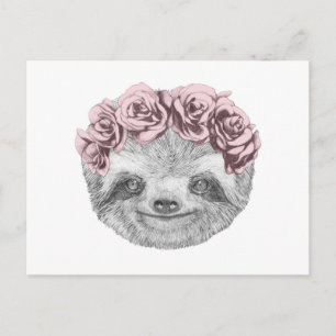 Portrait Of Sloth Floral Head Wreath Postcard