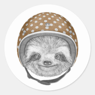 Portrait Of Sloth   Motorcycle Helmet Classic Round Sticker