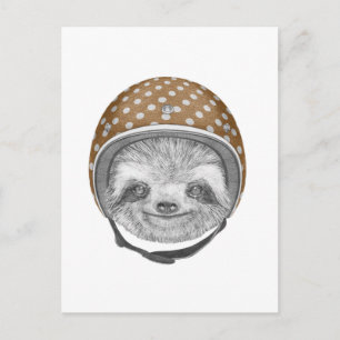 Portrait Of Sloth   Motorcycle Helmet Postcard