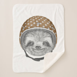 Portrait Of Sloth Motorcycle Helmet Sherpa Blanket