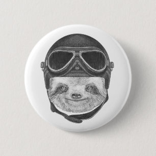 Portrait Of Sloth Vintage Helmet 6 Cm Round Badge