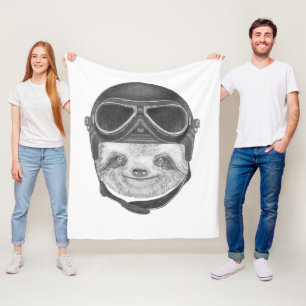 Portrait Of Sloth Vintage Helmet Fleece Blanket