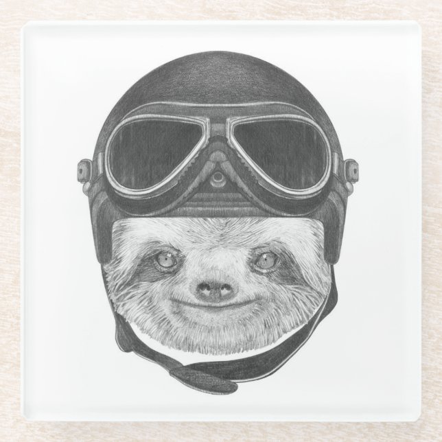 Portrait Of Sloth | Vintage Helmet Glass Coaster (Front)