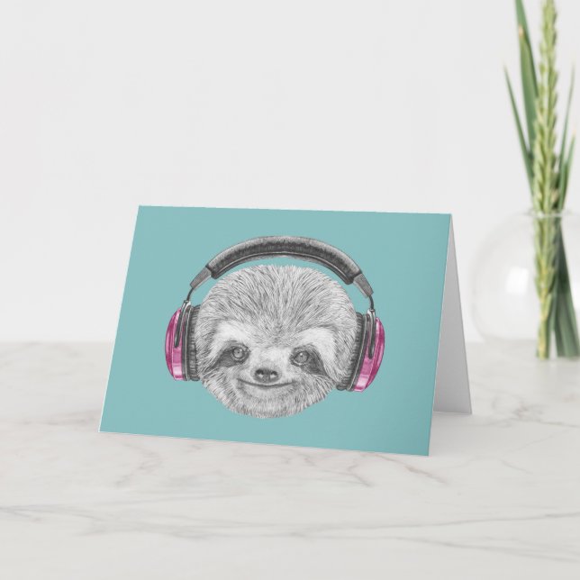 Portrait Of Sloth | Wearing Headphones Card (Front)