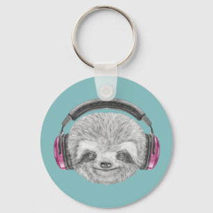 Portrait Of Sloth Wearing Headphones Key Ring