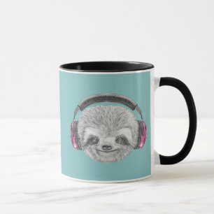 Portrait Of Sloth   Wearing Headphones Mug