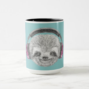Portrait Of Sloth   Wearing Headphones Mug
