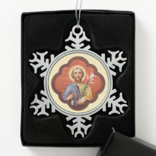 Portrait of St. Joseph in an Octofoil (TF 02) Snowflake Pewter Christmas Ornament