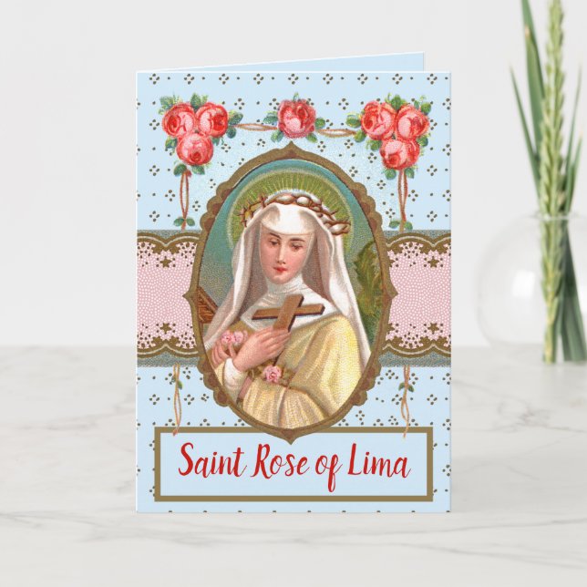 Portrait of St. Rose Draped with Roses (M 024a) Card (Front)