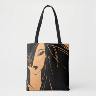 Portrait of the girl with dismissed hair tote bag