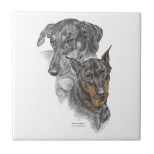 Portrait of Two Dobermans Ceramic Tile