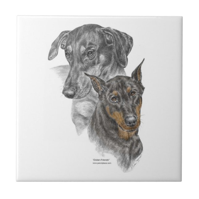 Portrait of Two Dobermans Ceramic Tile (Front)