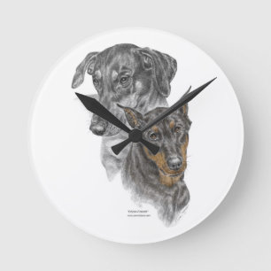 Portrait of Two Dobermans Round Clock
