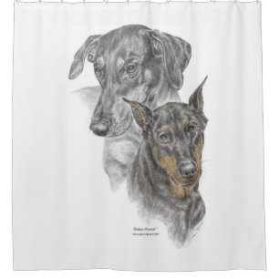 Portrait of Two Dobermans Shower Curtain