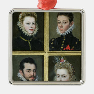Portrait of Two Men and Two Women Metal Ornament