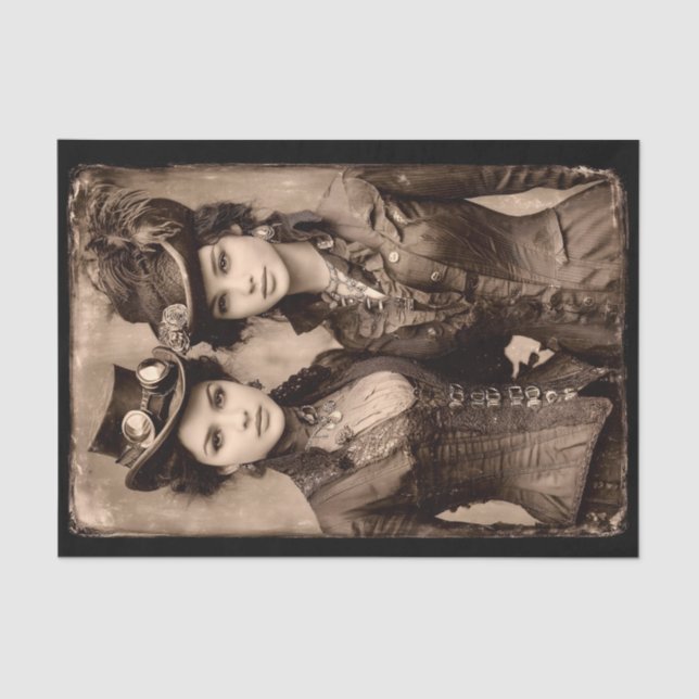 Portrait of Two Steampunk Women DX5R Decoupage Tissue Paper (Front)