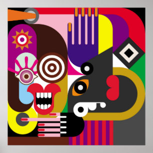 Portrait of two women - color illustration. Woman Poster