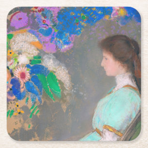 Portrait of Violette Heymann, Redon Square Paper Coaster