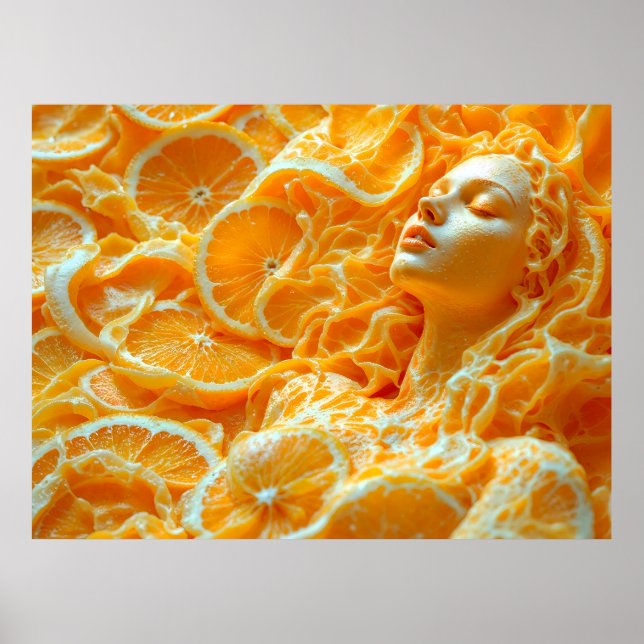 Portrait of Woman Among Oranges – Fresh Fruit Art Poster (Front)