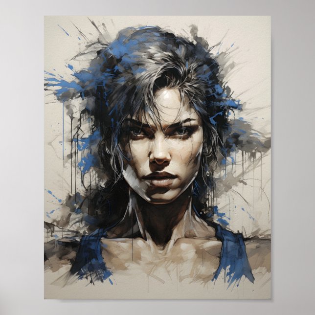 Portrait Of Woman Bodybuilder Pen And Ink Sketch  Poster (Front)