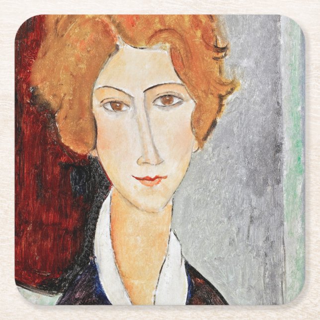 Portrait of Woman, Modigliani Square Paper Coaster (Front)
