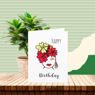 Portrait of woman with flowers holiday card