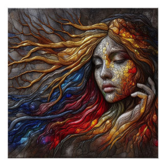 Portrait Of Woman's Face Embossed Art  Poster