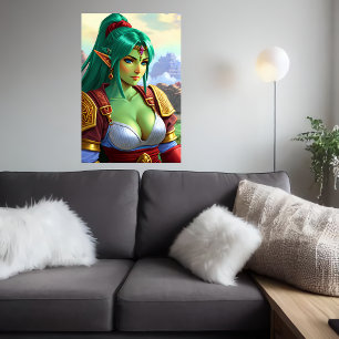 Portrait of women orc elf hybrid   AI Art Poster