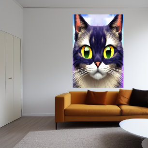 Portrait of yellow eye cat   AI Art Poster