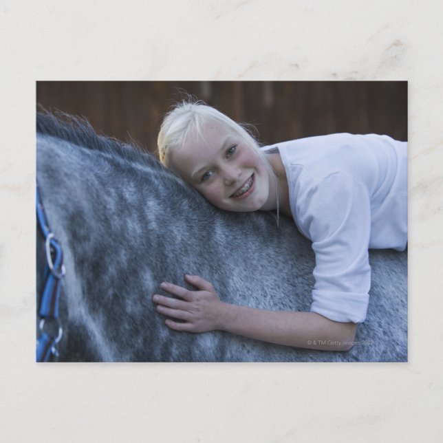 portrait of young girl on white horse postcard (Front)