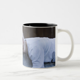 portrait of young girl on white horse Two-Tone coffee mug