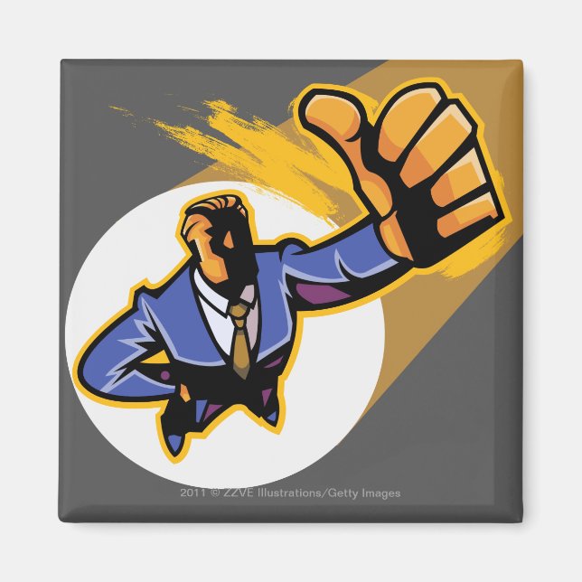 Portrait of young man showing thumbs up magnet (Front)