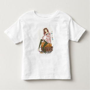 Portrait of young woman sitting on suitcase toddler T-Shirt