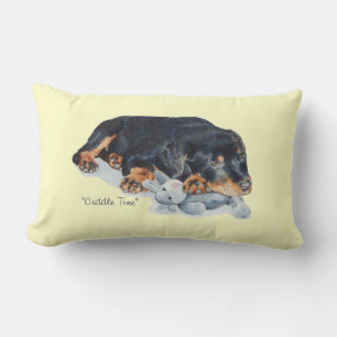 portrait painting of cute puppy rottweiler dog lumbar cushion