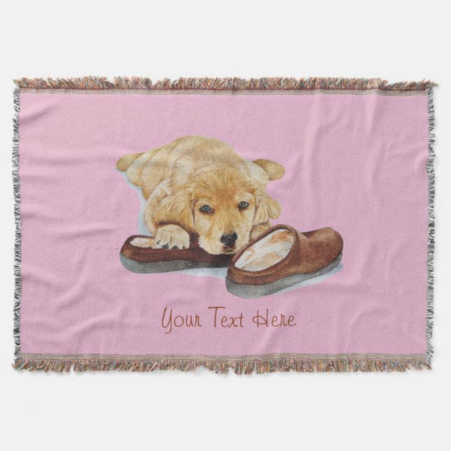 portrait painting of golden retriever puppy dog throw blanket (Front)