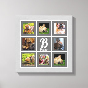 portrait photo collage monogram grey and white canvas print